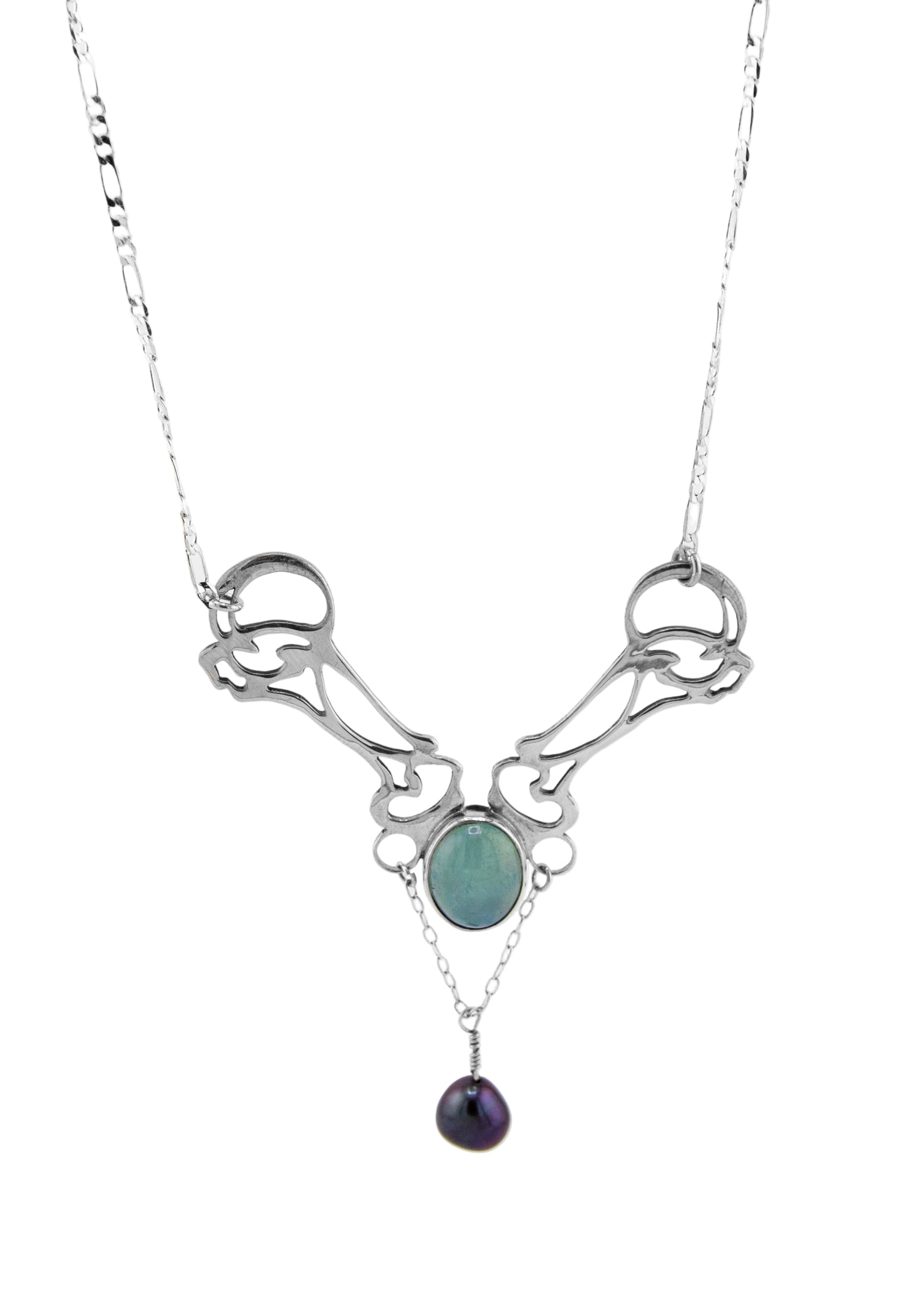 Sterling Silver with Aquamarine and Black Pearl