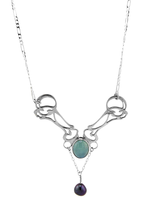 Sterling Silver with Aquamarine and Black Pearl