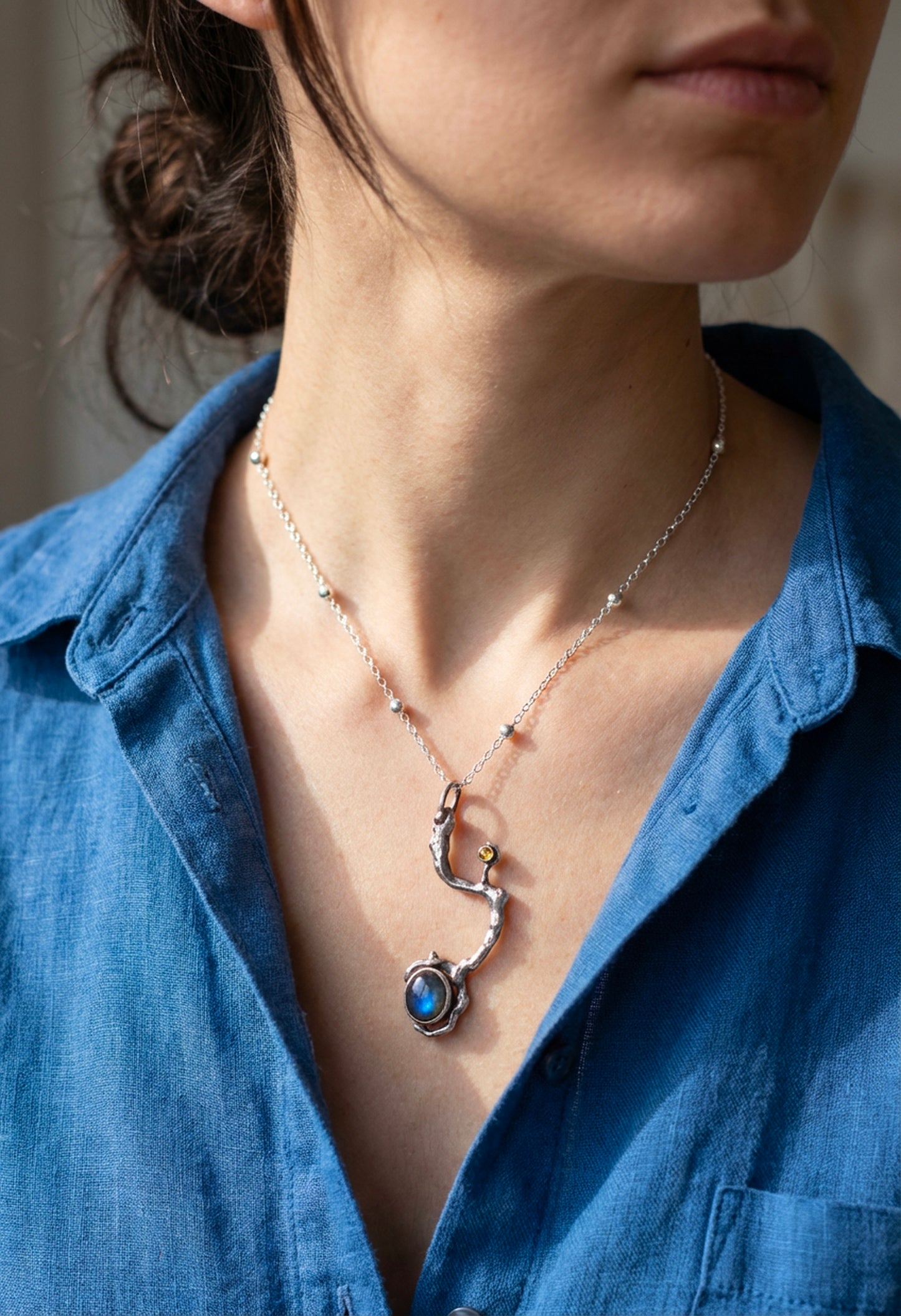 Sterling Silver with Citrine and Labradorite.